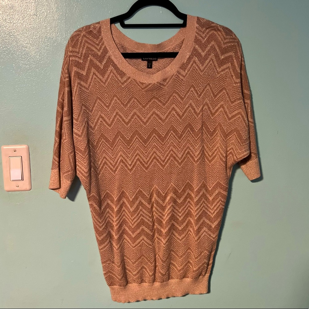 Express Gold Geometric Print Sweater 3/4 Sleeves